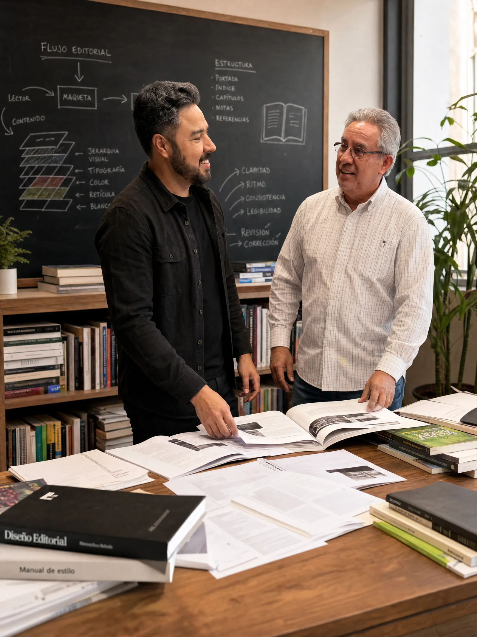 Los fundadores de Superfy Education revisando material editorial